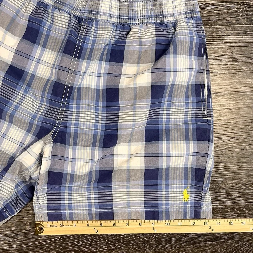 Polo Ralph Lauren Mens Swim Shorts Trunks Blue Plaid‎ XL Lined Resortwear Beach